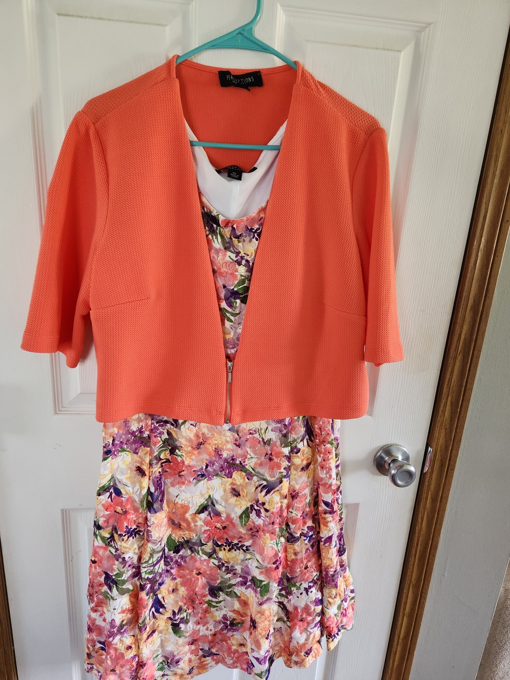Floral Midi Dress with Coral Jacket - Perceptions